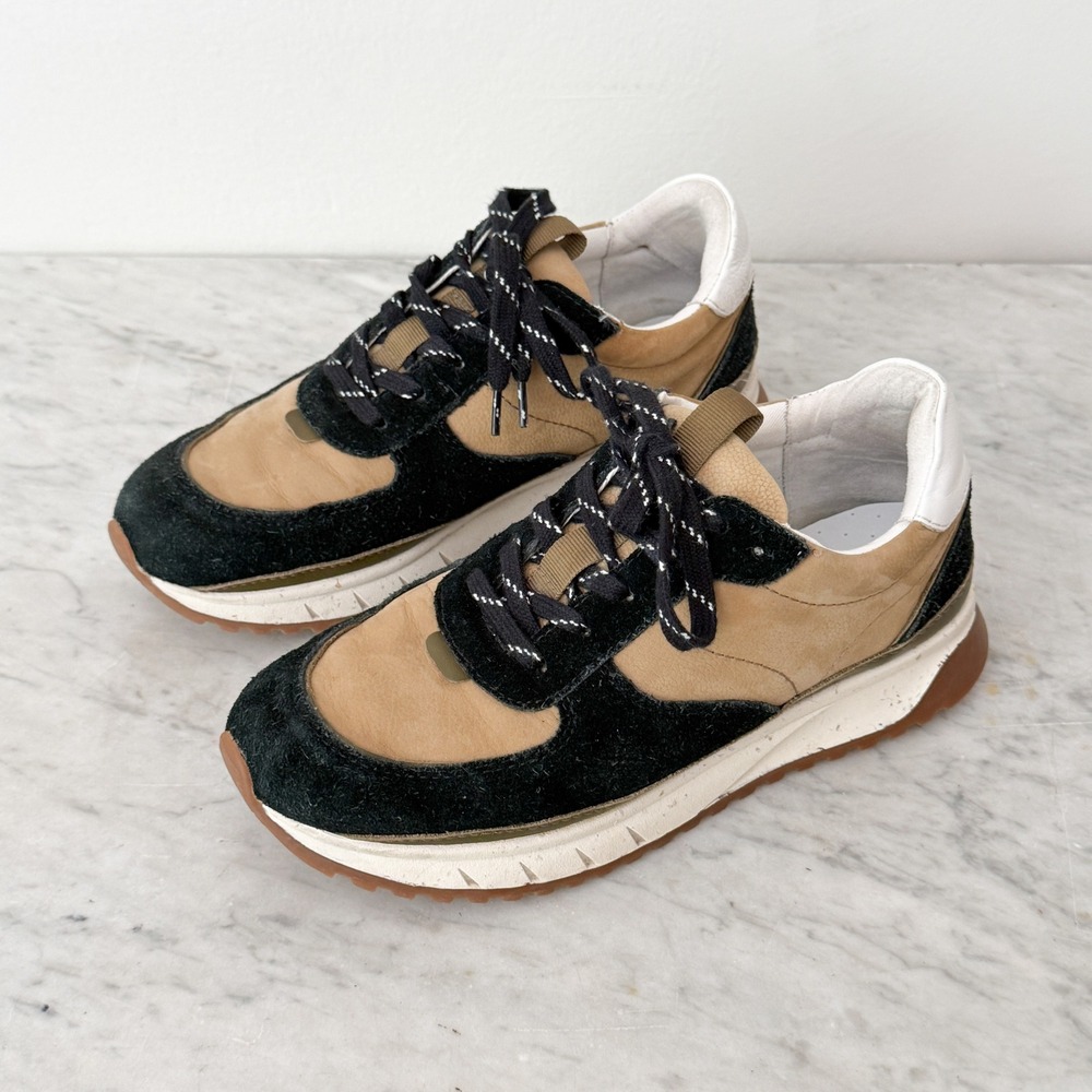 Madewell MWL Athleisure Kickoff Trainer Sneakers 7.5 Tan Black Suede Leather - Picture 2 of 8